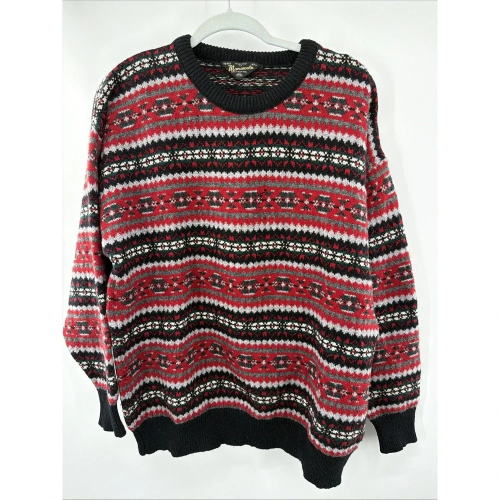 Manawatu Vintage Pullover Sweater 100% Wool Large Mens New Zealand Fair Isle